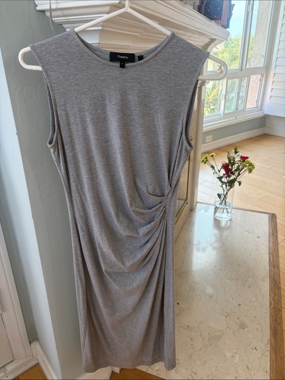 Theory Gray Sleeveless Ruched Midi Dress